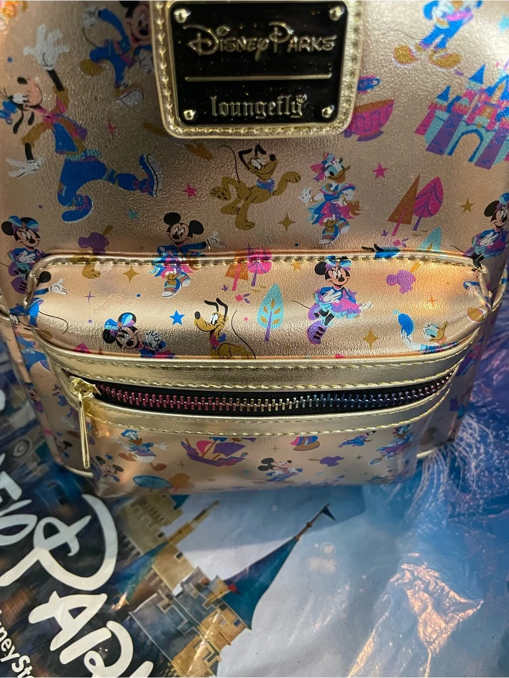 Loungefly Disney Parks Rose Gold 70th Anniversary Mickey & Friends Mini Backpack